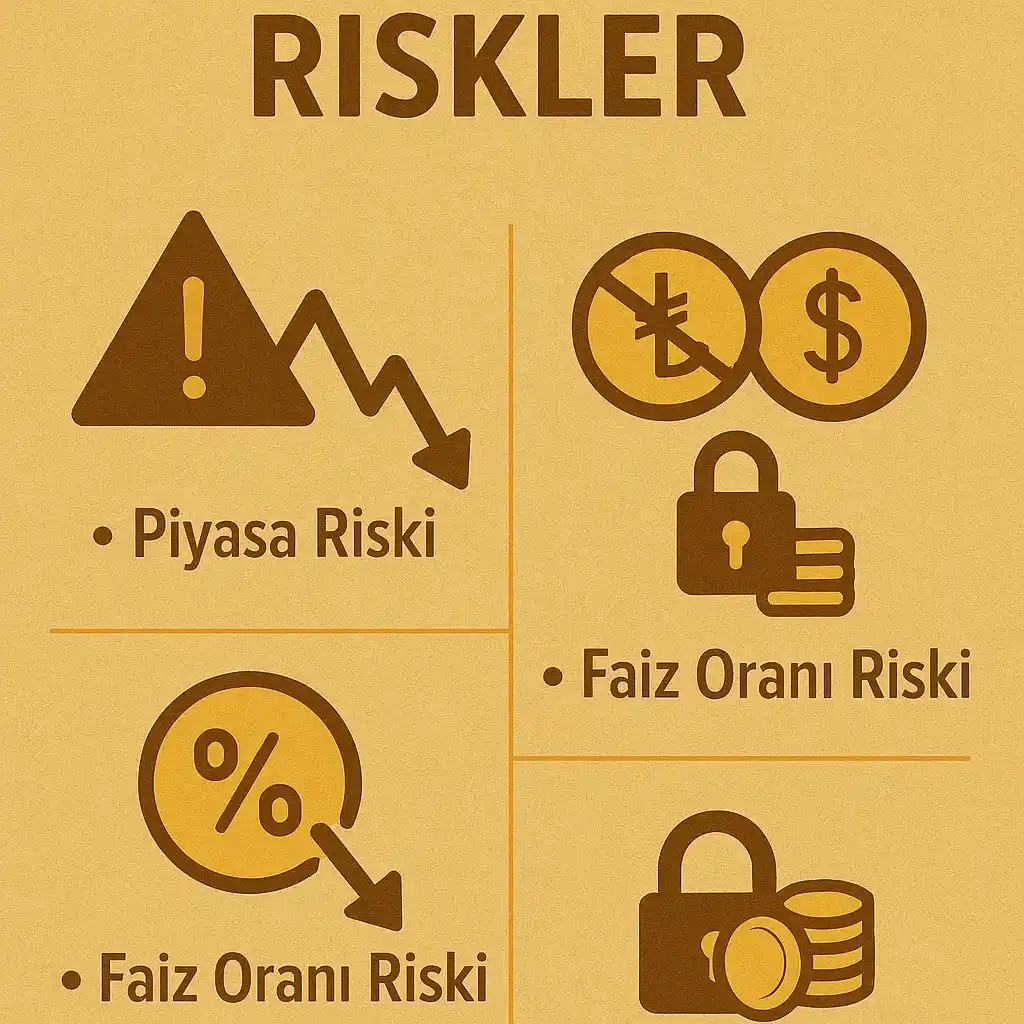Altın Fonları Riskleri Altın fonlarında karşılaşılabilecek riskleri gösteren infografik