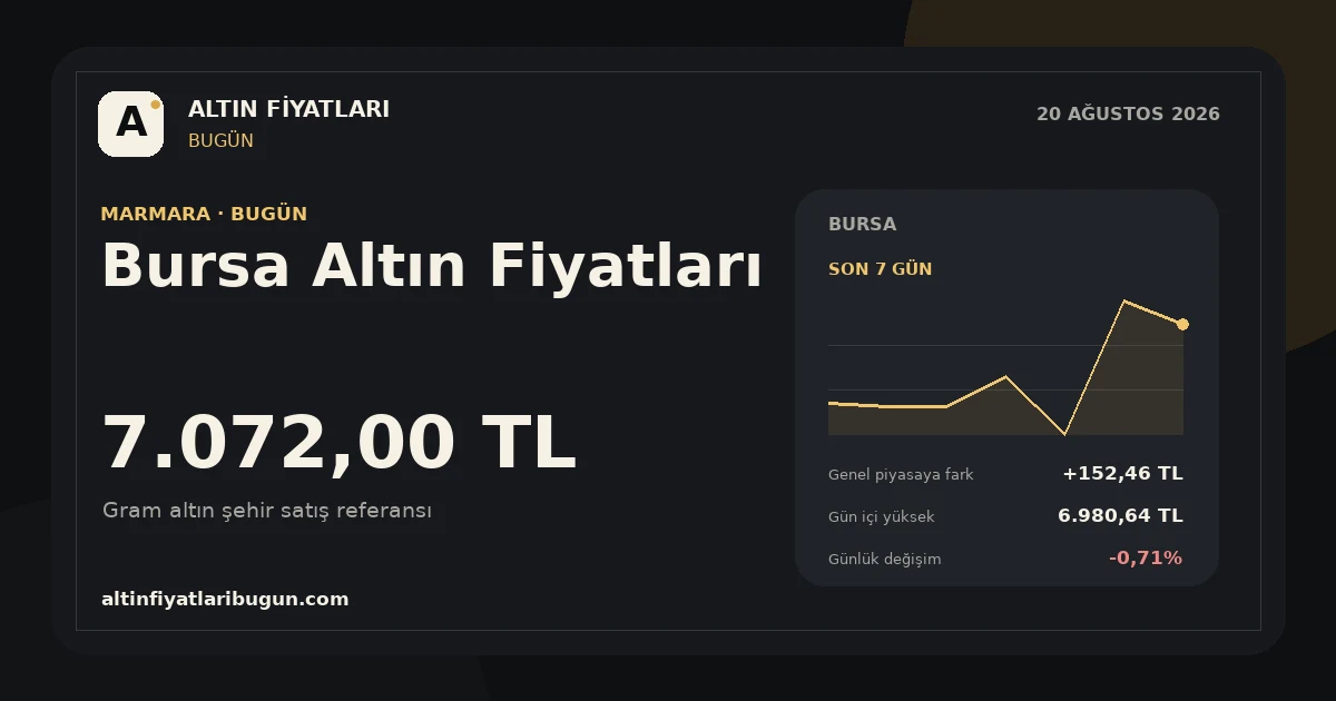 Bursa altın fiyatları 20 Ağustos 2026 günlük görseli