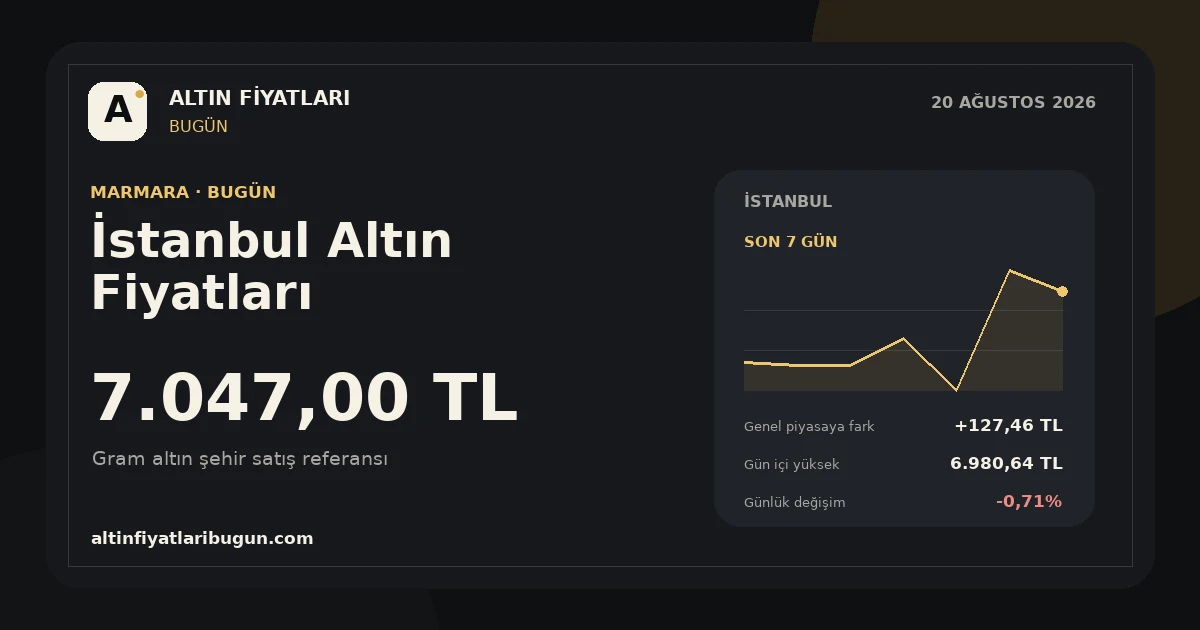 İstanbul altın fiyatları 20 Ağustos 2026 günlük görseli