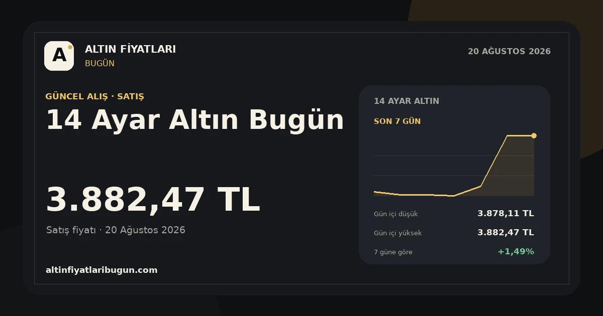 14 Ayar Altın için 20 Ağustos 2026 günlük fiyat kartı