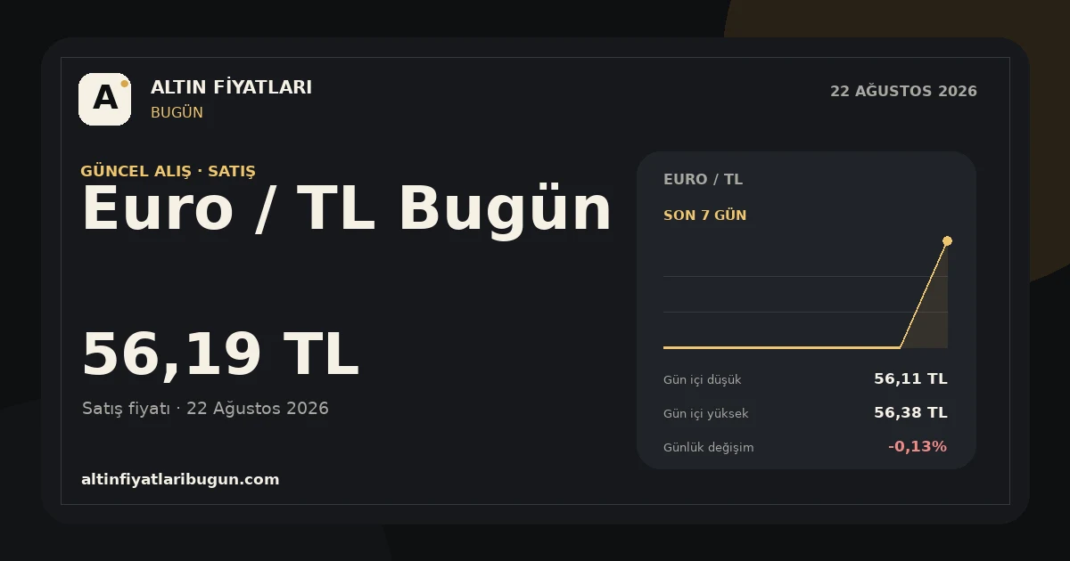Euro / TL için 22 Ağustos 2026 günlük fiyat kartı