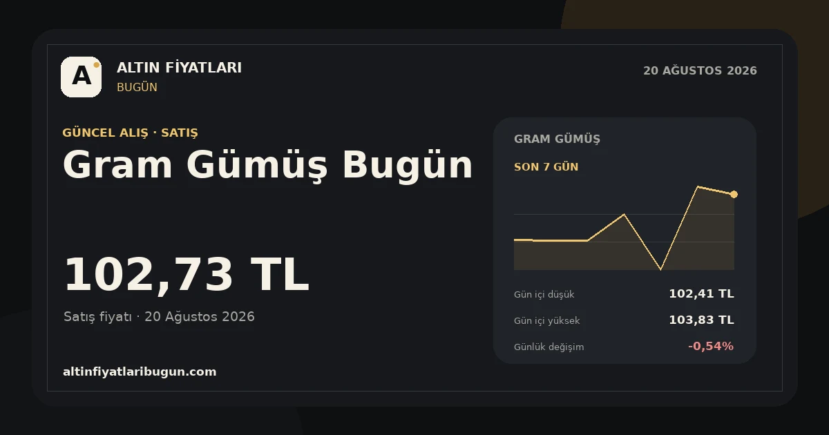 Gram Gümüş için 20 Ağustos 2026 günlük fiyat kartı