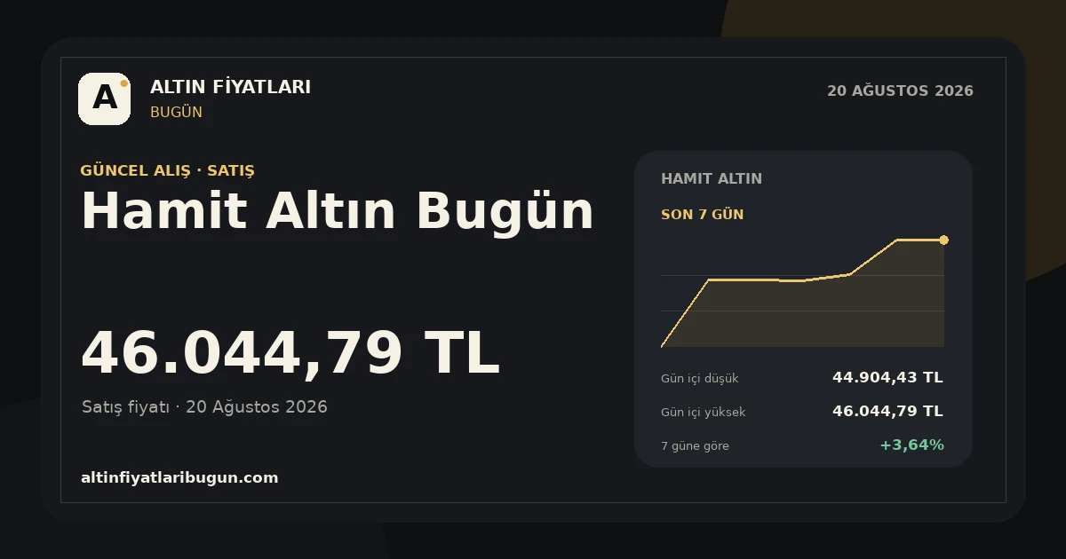 Hamit Altın için 20 Ağustos 2026 günlük fiyat kartı