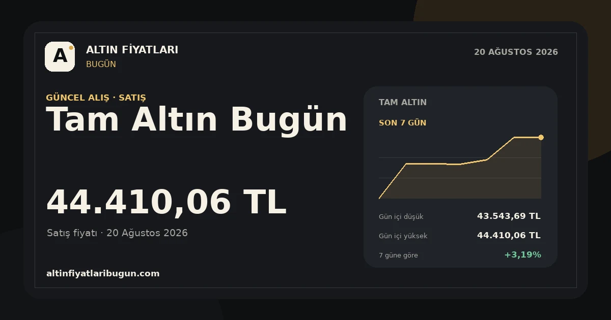Tam Altın için 20 Ağustos 2026 günlük fiyat kartı